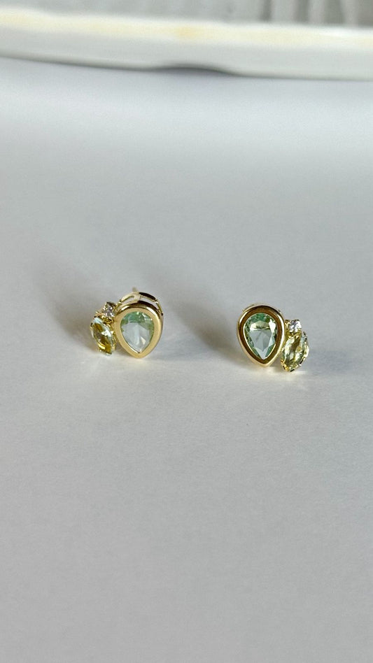Brinco Dourado Gota Duo de Pedras Verde